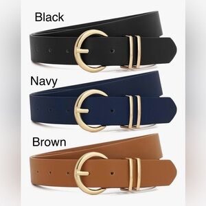 NWOT Brown Premium Faux Leather Waist Belt w/Round Gold-tone Buckle